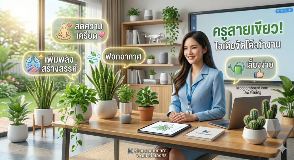 ครูสายเขียว! จัดโต๊ะทำงานลดเครียด