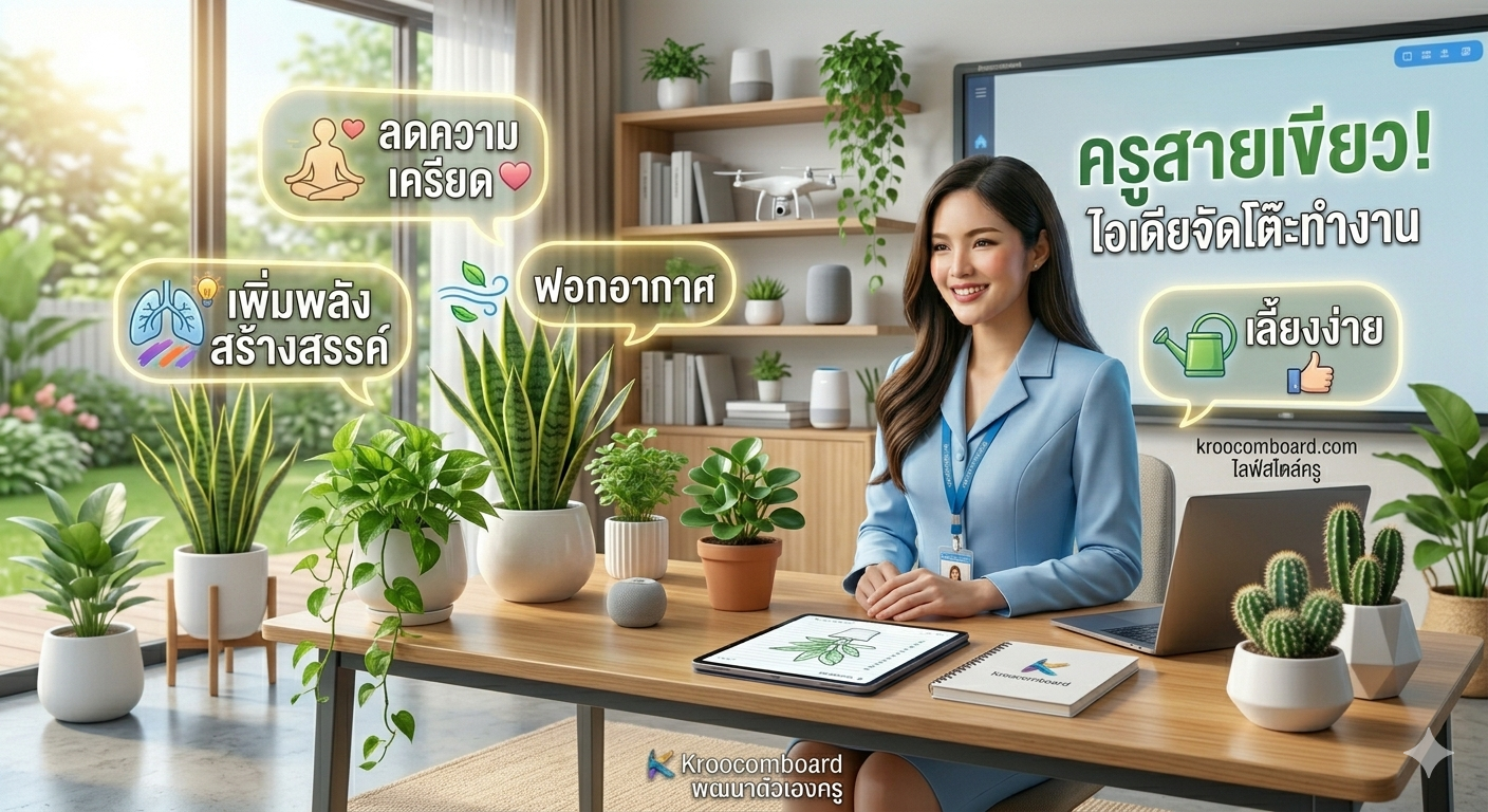 ครูสายเขียว! จัดโต๊ะทำงานลดเครียด